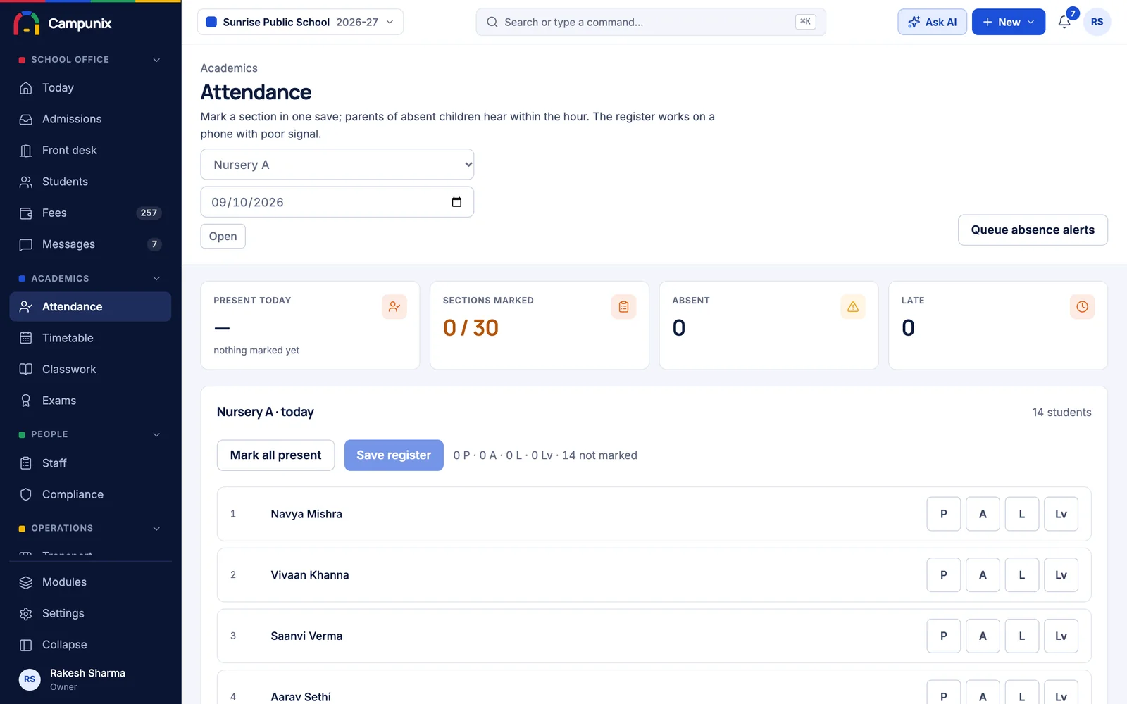 Attendance: A section in one save, on any phone