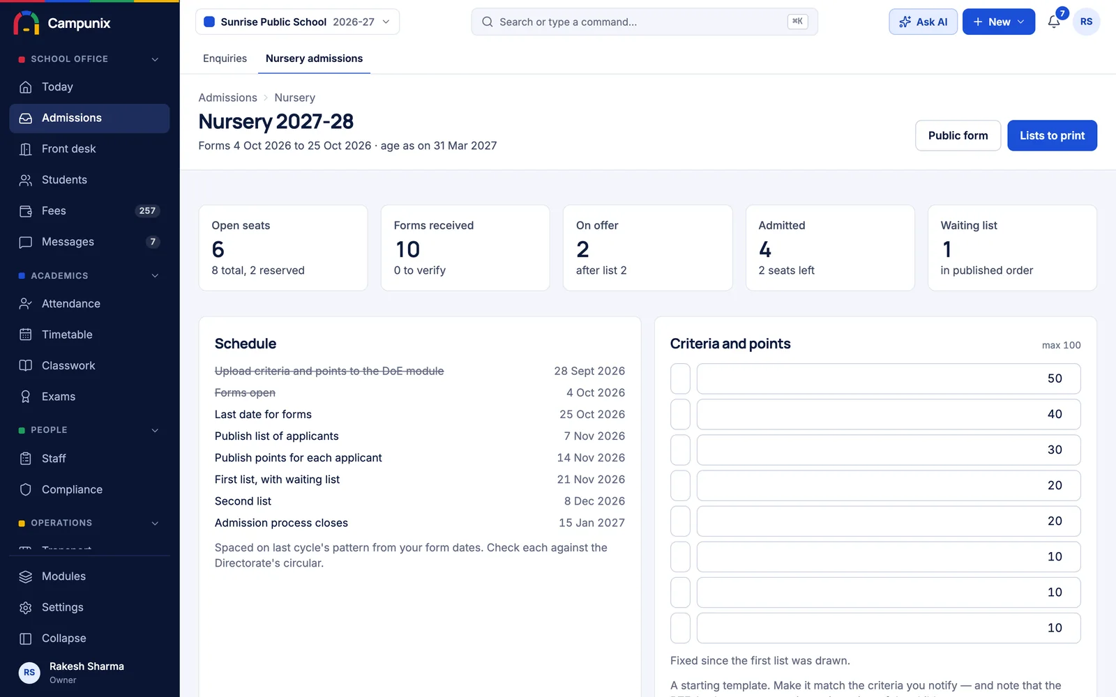 Nursery admissions: Points, lists, the draw