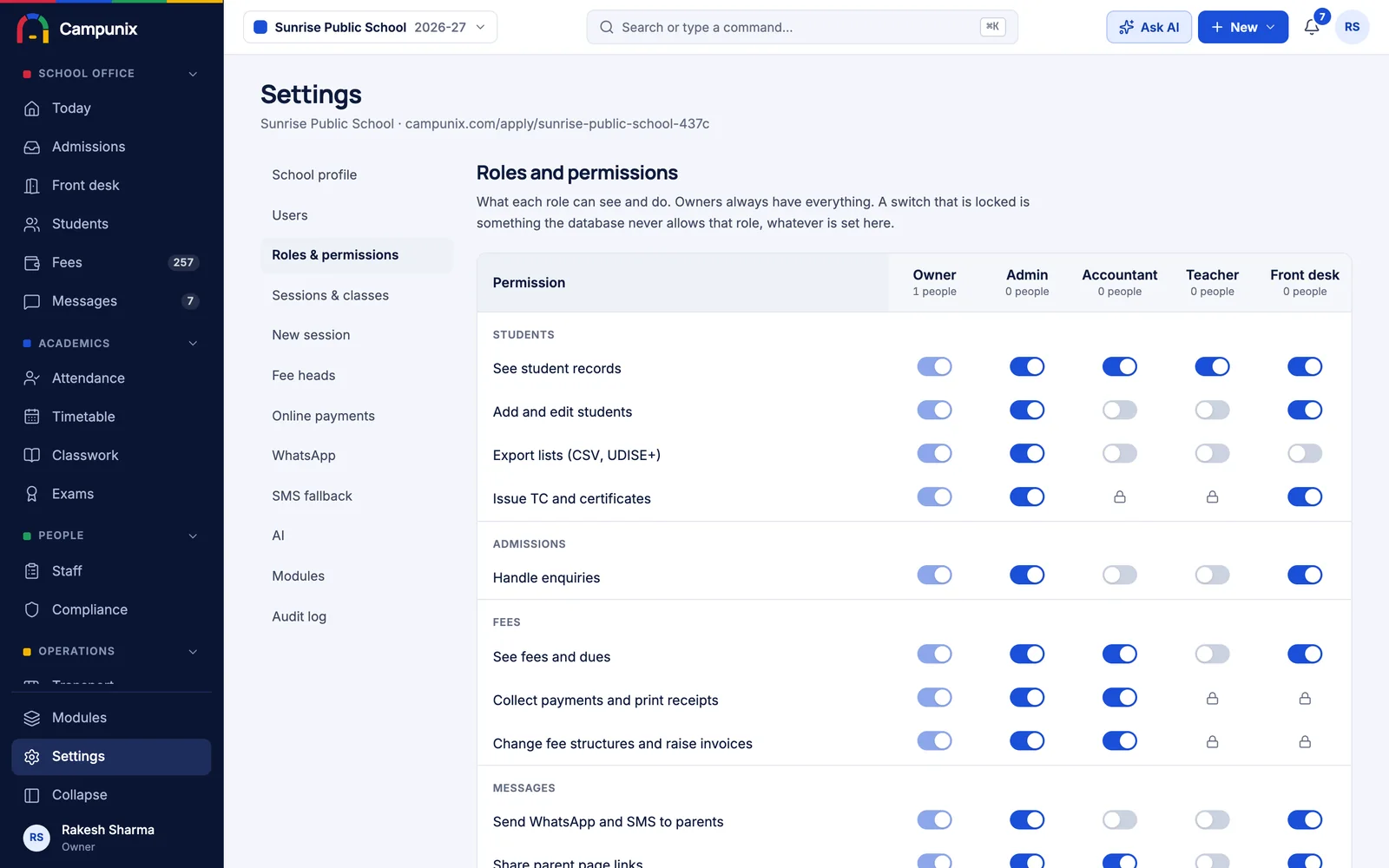 Roles and permissions: Who sees what, set by the owner